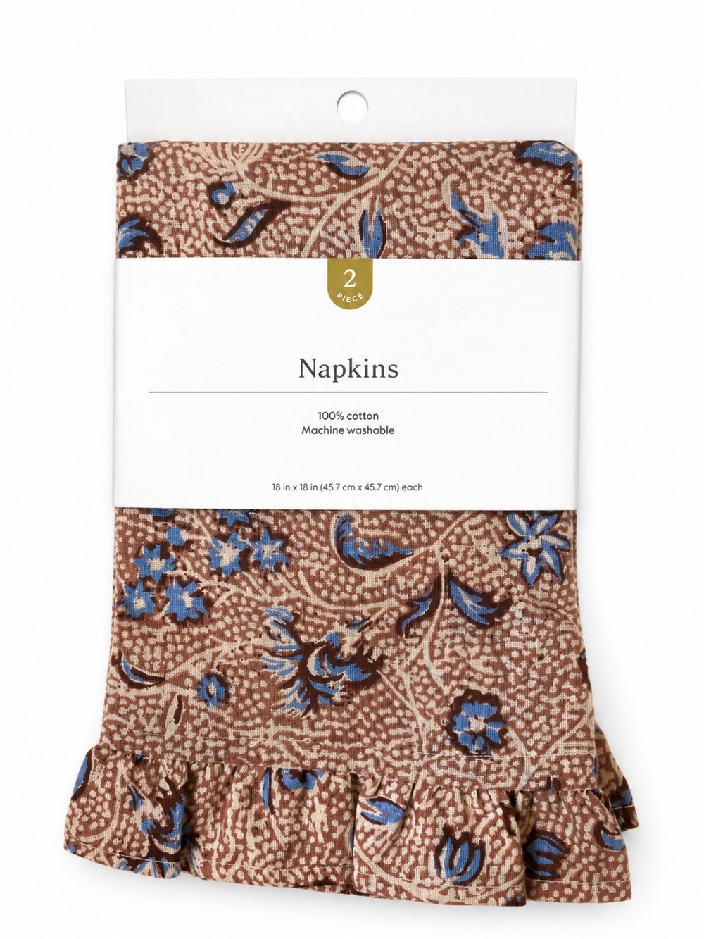 Floral Ruffle Cotton Napkins - Brown & Blue NEW